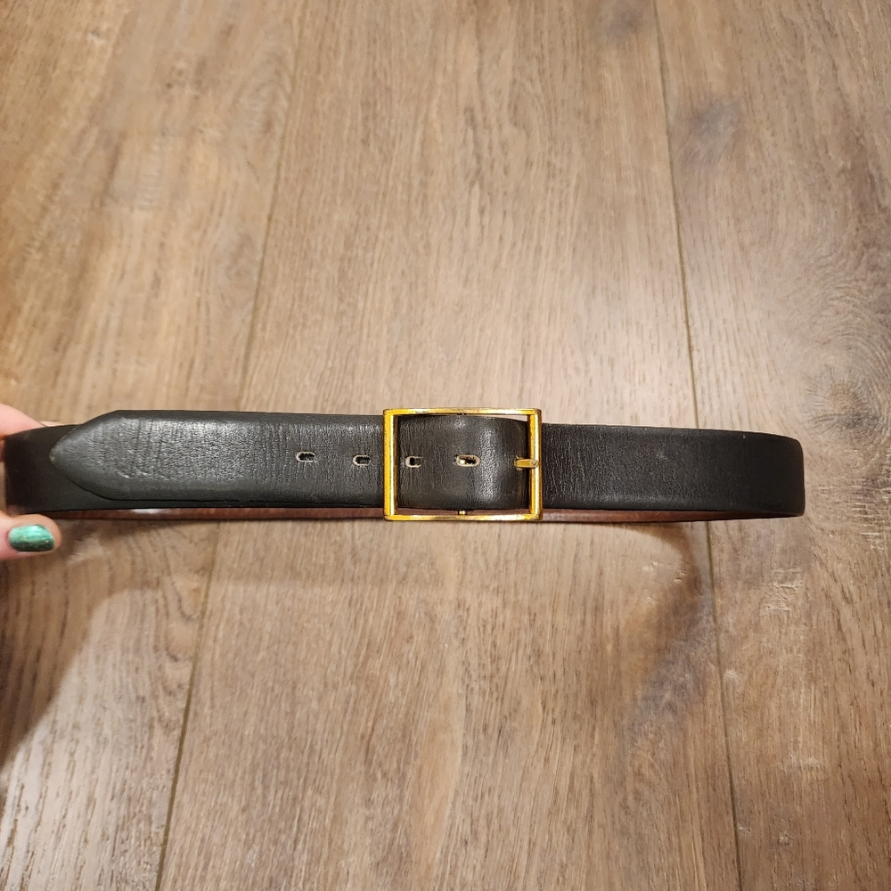 Vintage Streve Slots Saddle Leather Black Belt Brass Tone Buckle Men's size 30